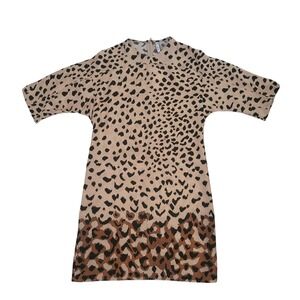 MNG SUIT Leopard animal Print Short-Sleeve Dress‎ S Lightweight Beige Mobwife